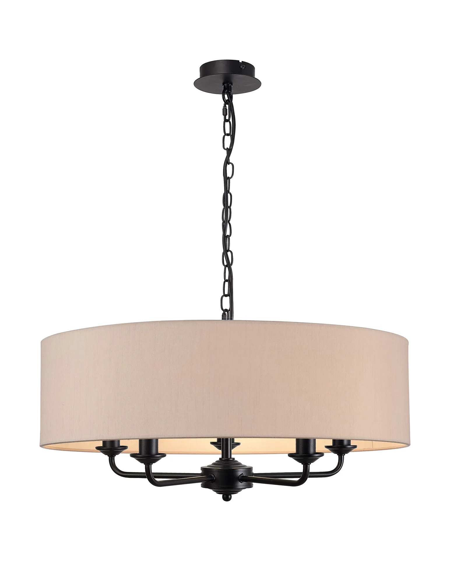 DK1020  Banyan 60cm 5 Light Pendant Matt Black, Nude Beige/Moonlight